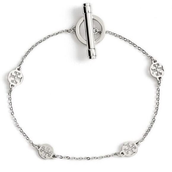 NWOT Tory Burch Silver Logo Toggle Bracelet - Picture 1 of 3